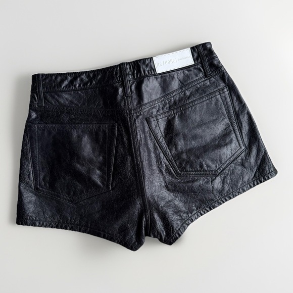 RE/DONE Originals Black Leather Shorts Sz 27 High Rise Revolve $348 Quiet Luxury - Picture 1 of 12